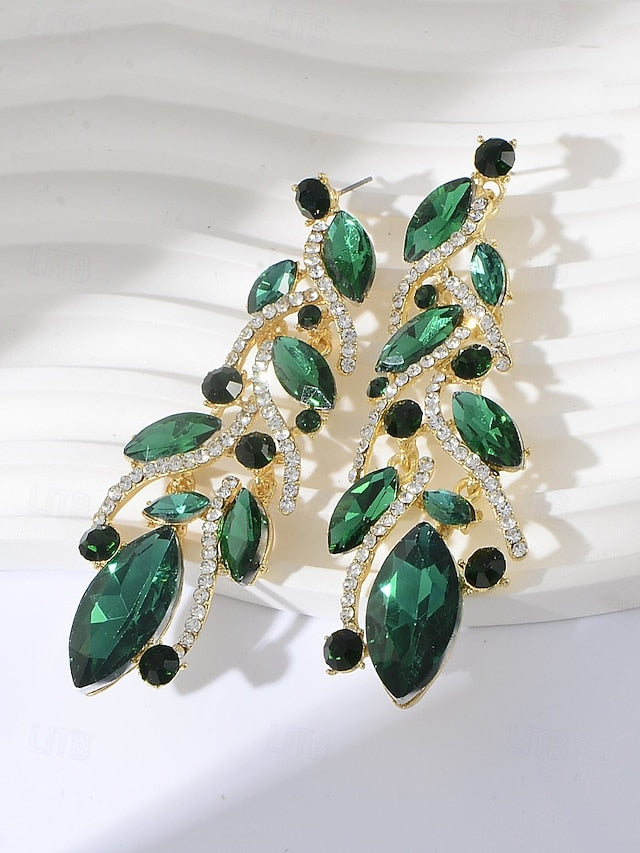 - Earrings Gold Women's Design Crystal Leaf Elegant