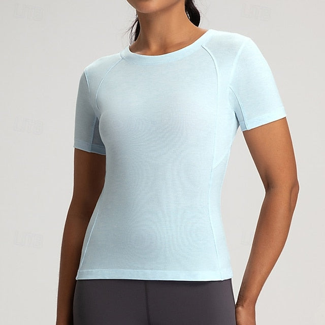 Women's Yoga T-shirt Workout Tops Round Neckline Breathable