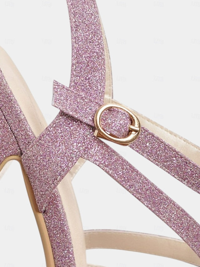 Strap Glitter High with Heel Platform Sandals Ankle Women's
