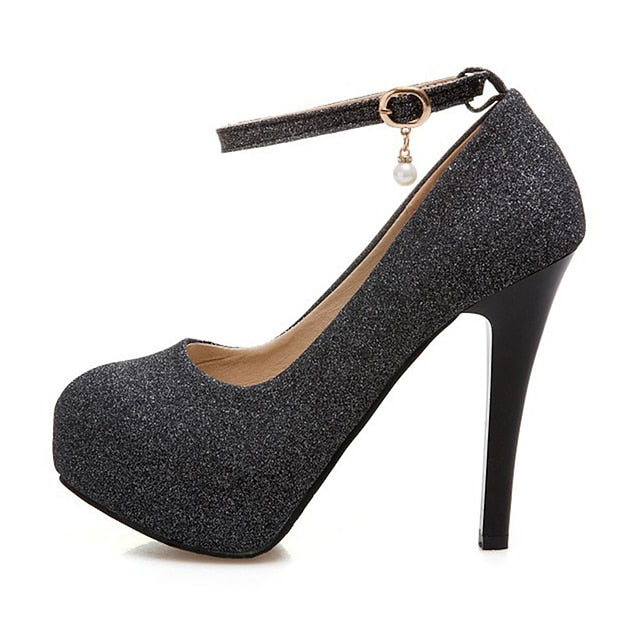 Platform Ankle with Heels Silver Women's Stiletto Glitter