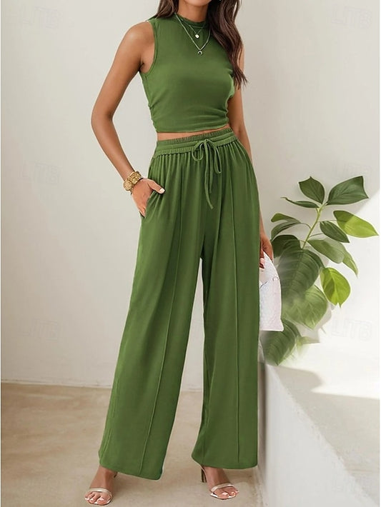 Women's Two Piece Sets Sleeveless Plain Elegant Vacation
