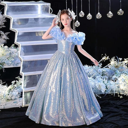 Color Girls' Solid Party Dress Sleeveless Kids Performance