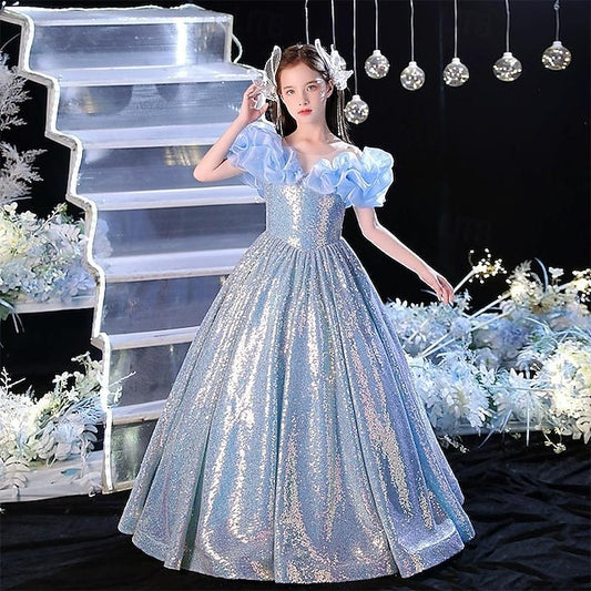 Color Girls' Solid Party Dress Sleeveless Kids Performance