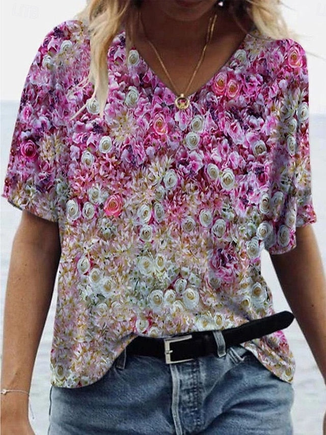 Women's T Shirt Print Floral Fashion Modern Long Sleeve V
