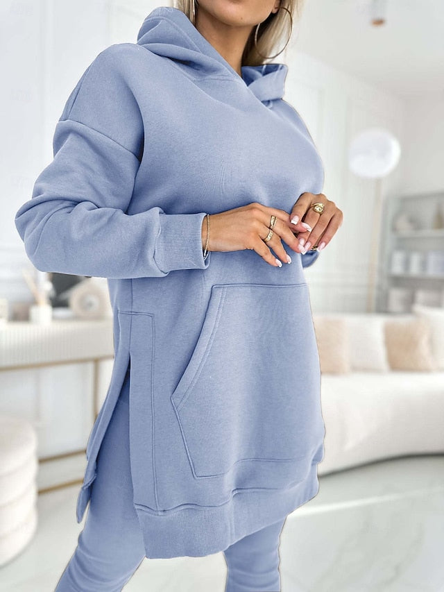 Women's Hoodie Pants Sets Bolero Long Sleeve Hooded Plain