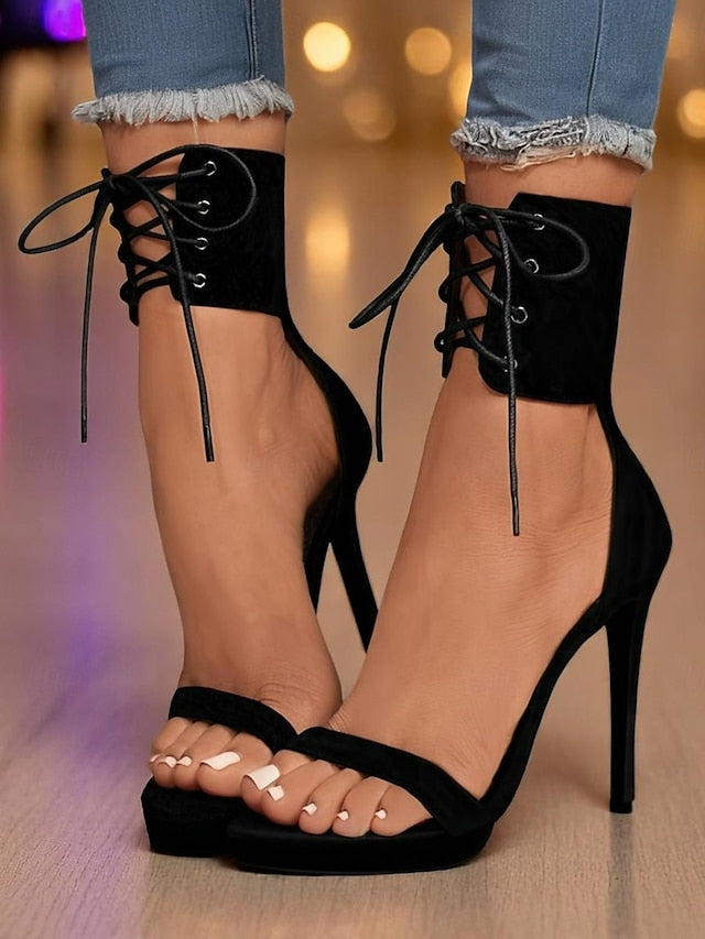Lace-Up High Black Heel Sexy Ankle Sandals Women's - Strap