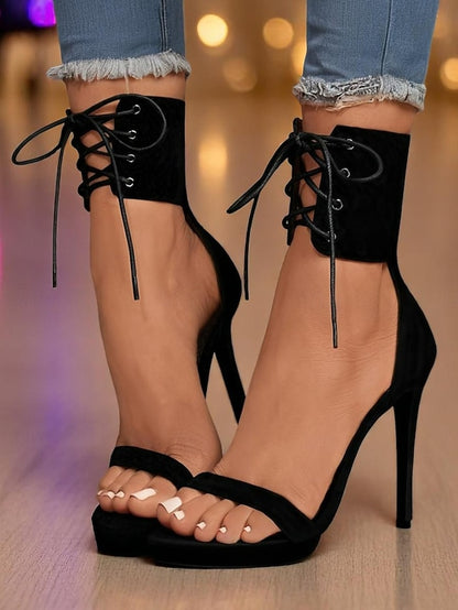 Lace-Up High Black Heel Sexy Ankle Sandals Women's - Strap