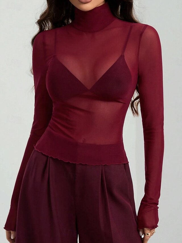 Women's Blouse Patchwork Mesh Solid Color Stylish Classic