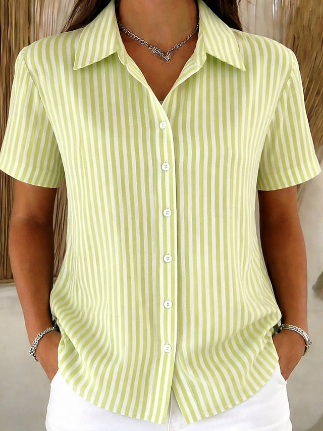 Women's Shirt Buttons Print Graphic Striped Vintage Stylish