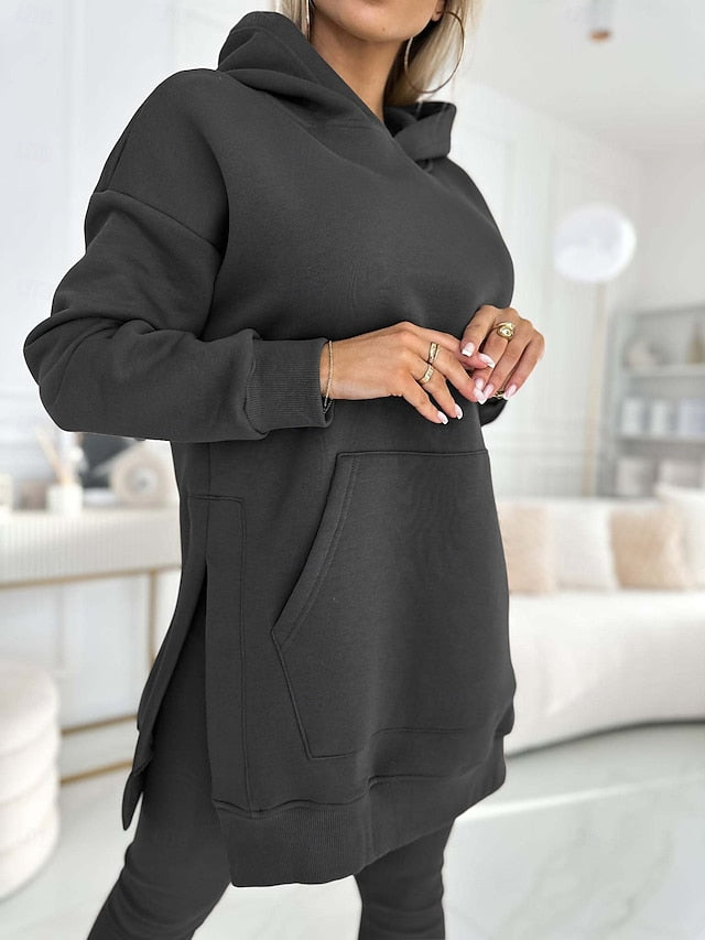 Women's Hoodie Pants Sets Bolero Long Sleeve Hooded Plain