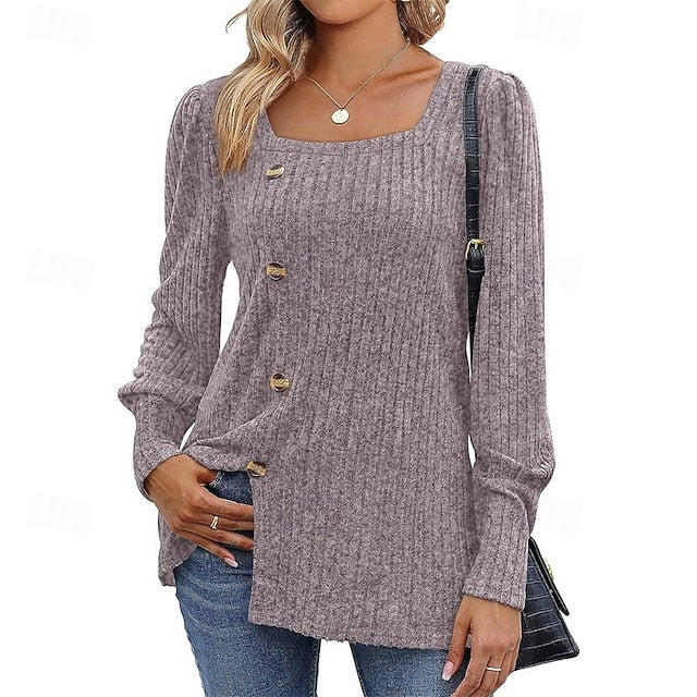 Women's Texture Blouse T Shirt Tee Top Buttons Plain