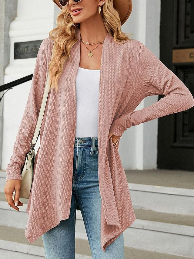 Women's Cardigan Elegant Casual Solid Color Plain Waffle