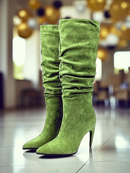 Pointed Green Women's Toe Slouch Knee - Velvet High Boots