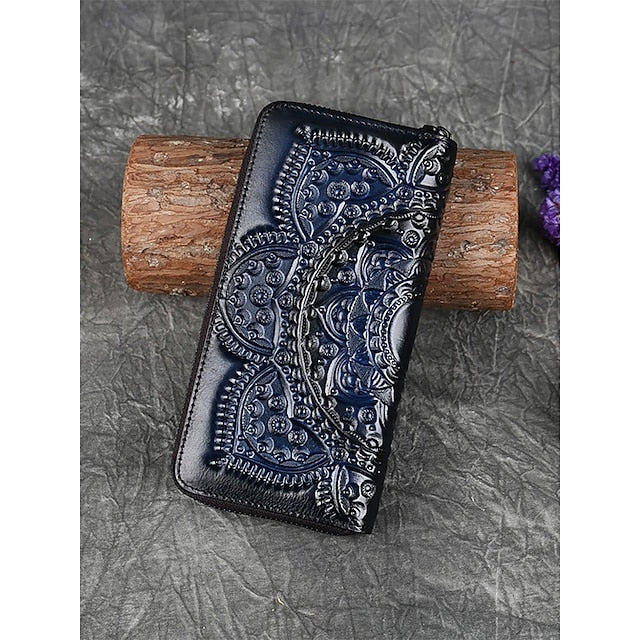 Handmade with elegant mandala leather wallet continental pattern