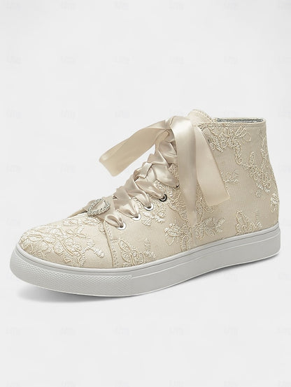 Sneakers Satin with Laces Ribbon Women's Wedding Ivory Lace