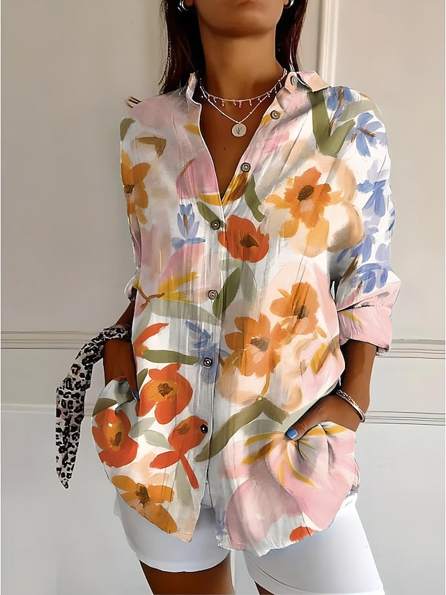 Women's Shirt Linen Like Breathable Lightweight Button Down