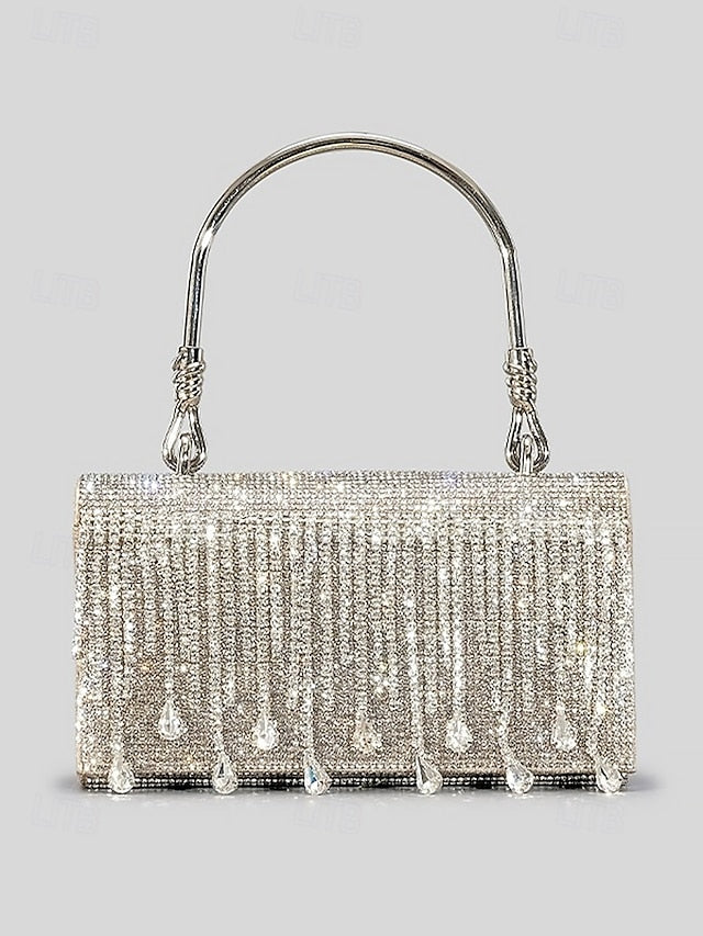 Handbag with Chain Women's Silver Evening Crystal Elegant