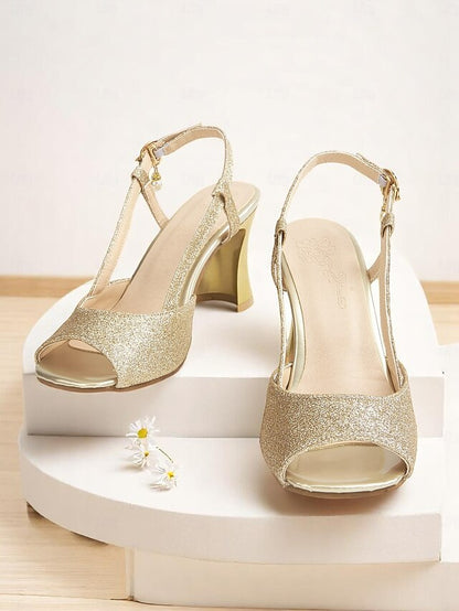 Sparkly Glitter Slingback Heels - Gold Women's Open-Toe