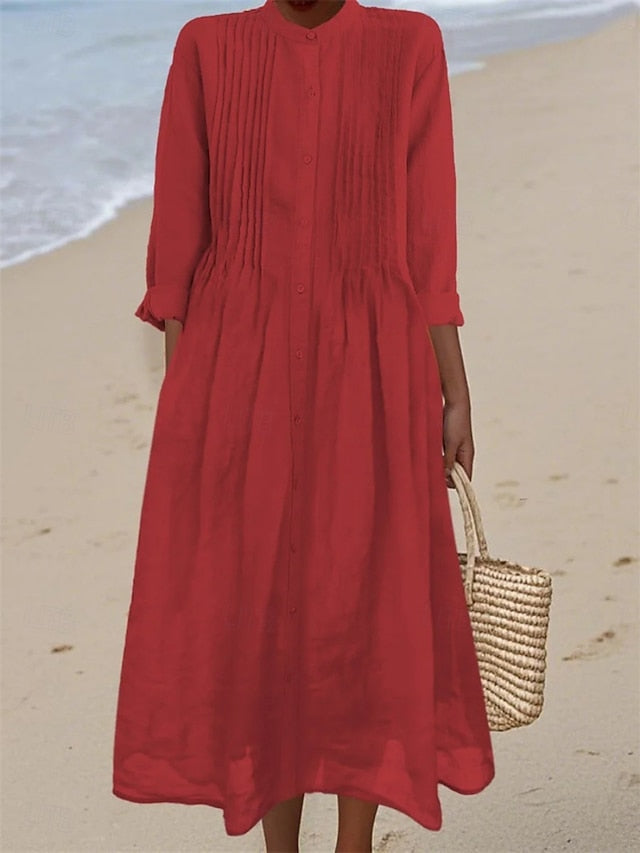 Women's Midi Dress Shirt Dress Casual Dress Cotton Linen