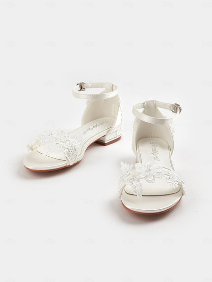 Bridal Lace Sandals Flat Women's Elegant White Wedding –