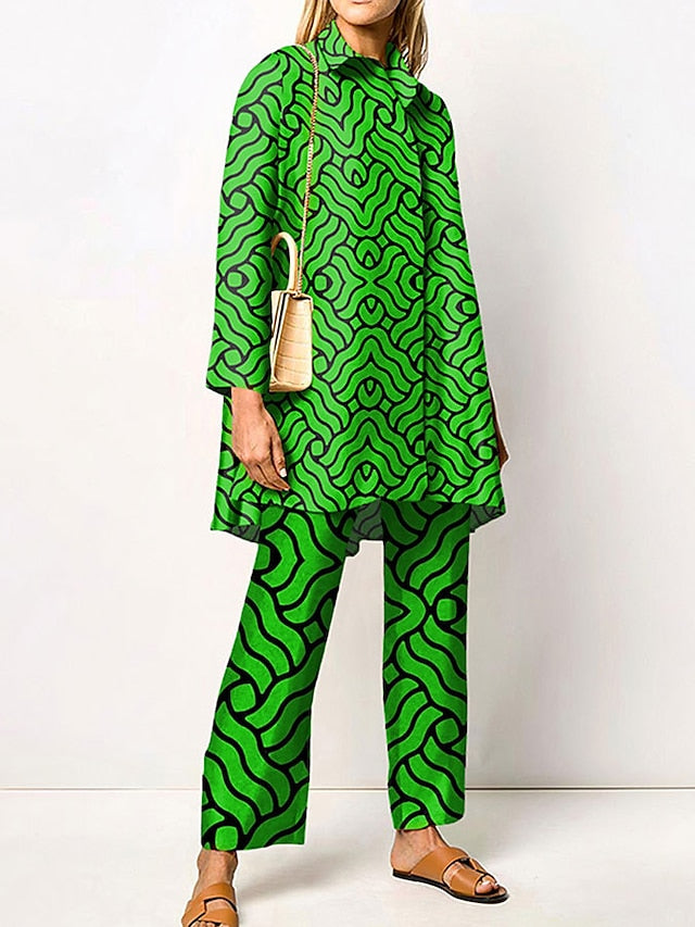 Women's 2 Pieces Elegant Vintage Fashion Shirt Blouse Pants