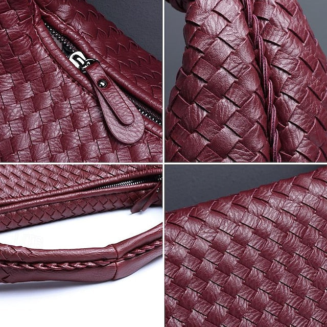 Chic Burgundy Hobo Woven Leather – Bag Women's Faux