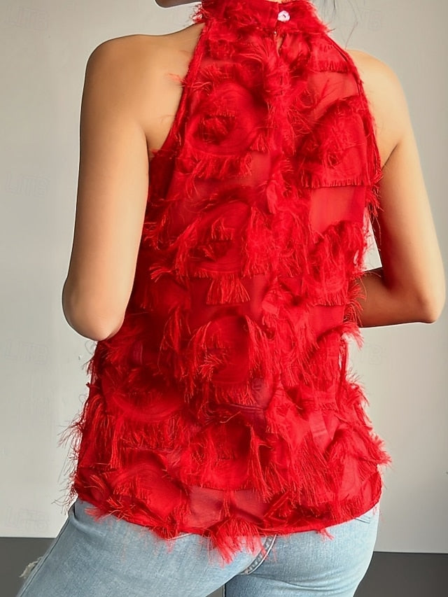 Women's T Shirt Tank Top Mesh Solid Color Elegant Fashion