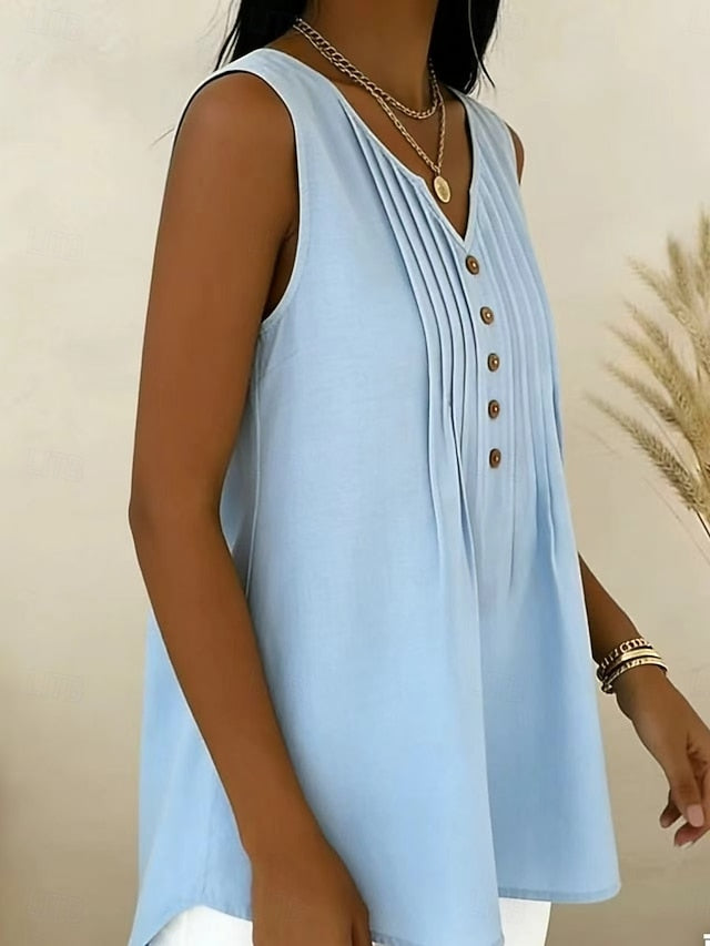 Women's Blouse Ruched Buttons Solid Color Stylish Basic