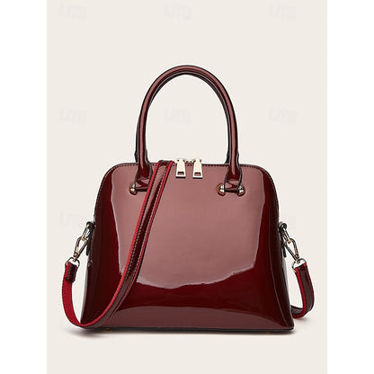 Tote Leather Bag Patent - Green Elegant Women's Shiny