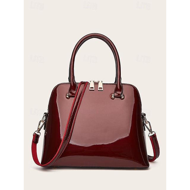 - Patent Green Women's Elegant Bag Shiny Leather Tote