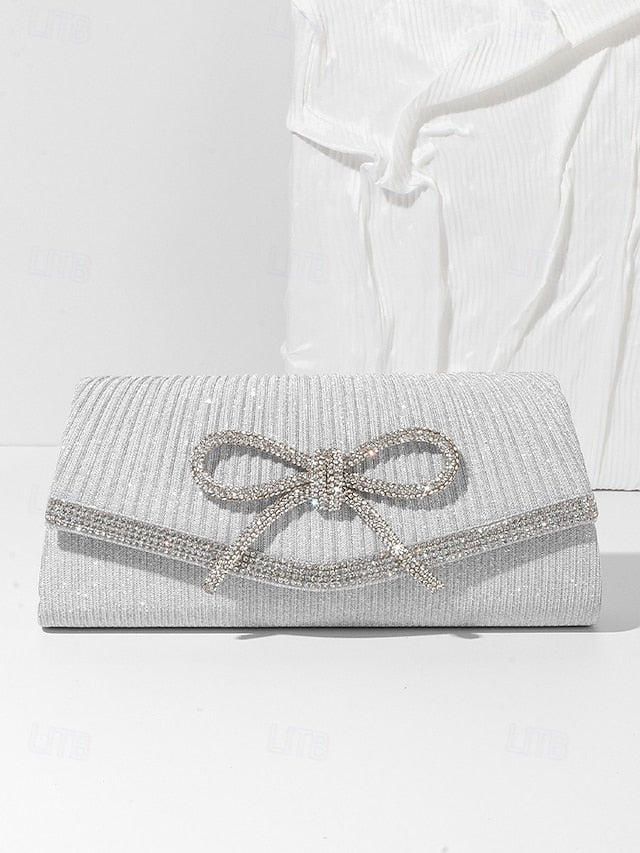 Accent Clutch Blue Glitter Bow Purse Rhinestone with