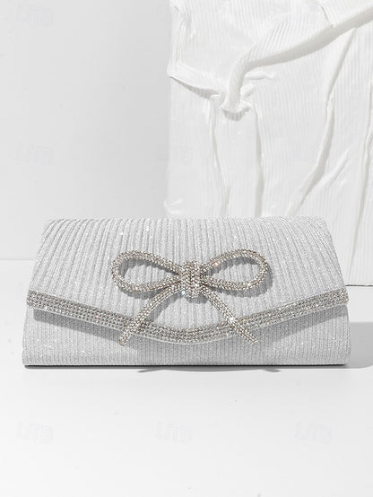 Accent Clutch Blue Glitter Bow Purse Rhinestone with