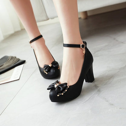 Pumps Girls' Shoes Heel Block Round Toe White –