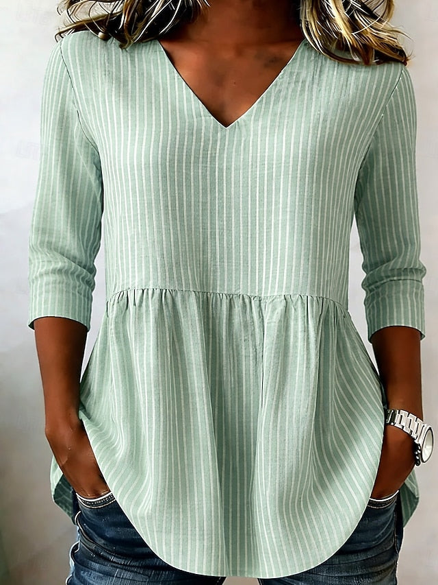Women's Blouse Ruched Graphic Geometric Striped Elegant