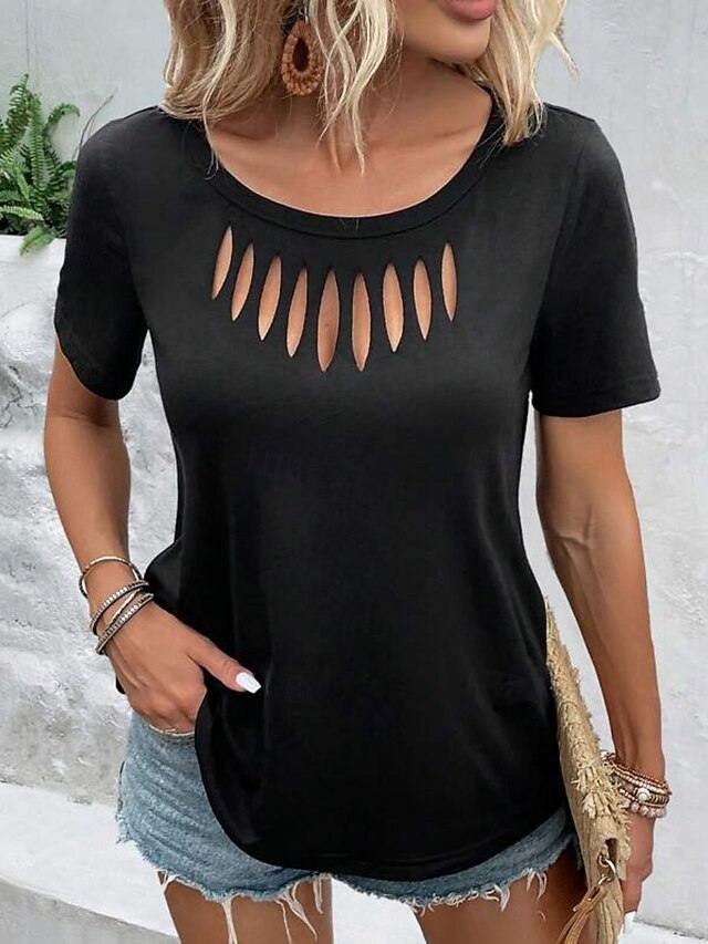 Women's T Shirt Tee Top Cut Out Plain Fashion Stylish
