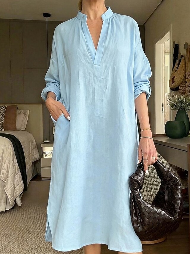 Women's Midi Dress Casual Dress Cotton Linen Dress Vintage