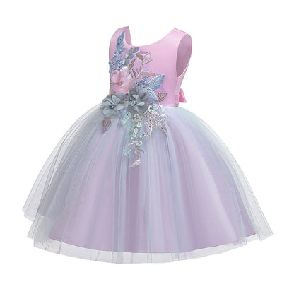 Blue Purple Blushing Dress Kids Lace Floral Girls' Party