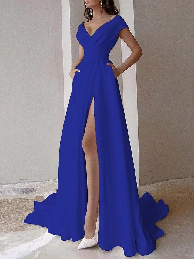 Women's White Dress Prom Dress Party Dress Ruffle Pocket V
