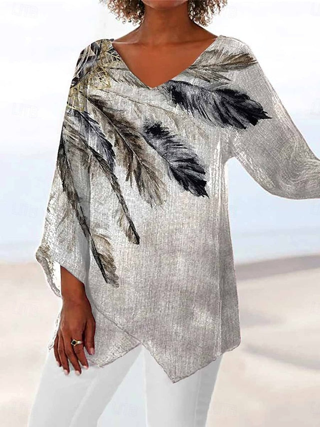 Women's Blouse Print Graphic Abstract Feather Vintage