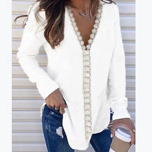 Women's Blouse Dressy Tops Ruched Patchwork Buttons Plain