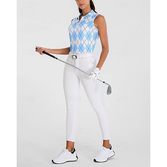 Women's Checkered Tennis Shirt Sleeveless Print UPF50+