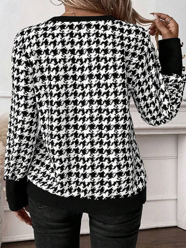 Women's T Shirt Tee Top Patchwork Leopard Plaid Elegant