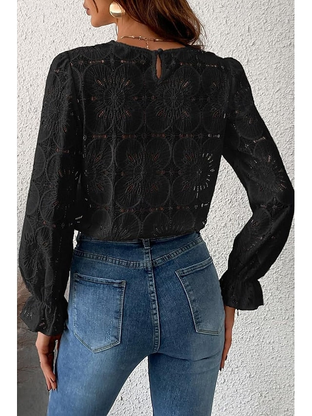 Women's Lace Shirt Blouse Lace Plain Active Casual Long