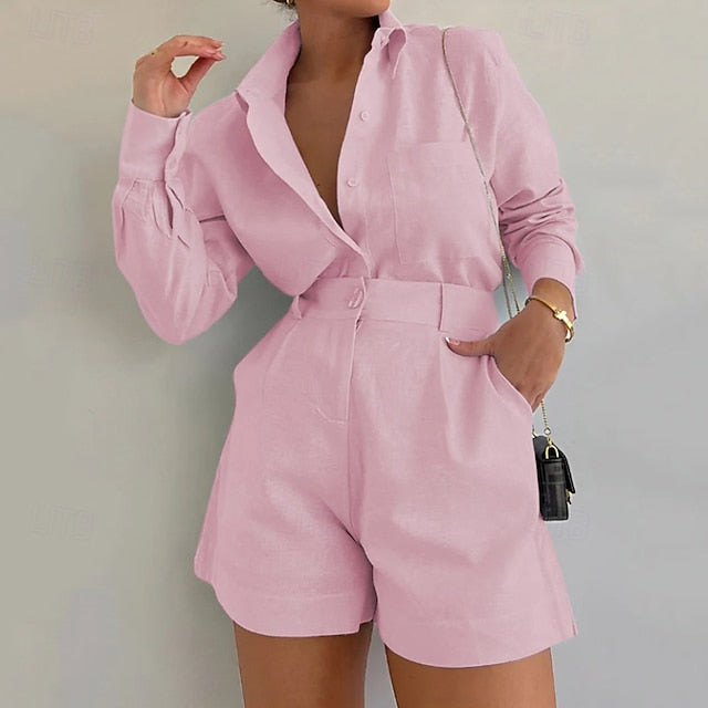 Women's Cotton Linen Sets Shorts Sets Bolero Top Long