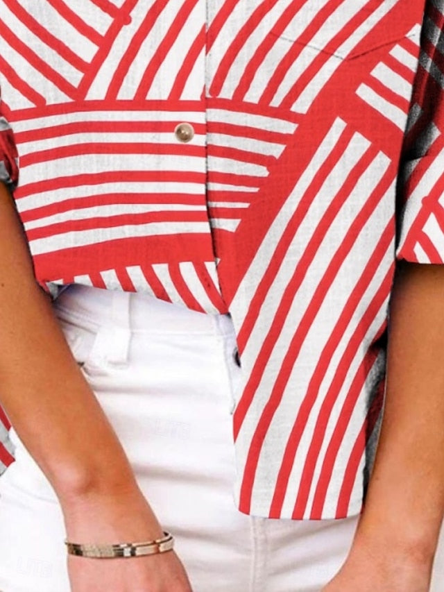 Women's Shirt Buttons Print Striped Active Daily Stylish