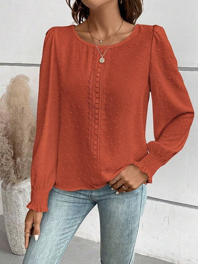 Women's Popover Shirt Casual Shirt Blouse Lace Patchwork