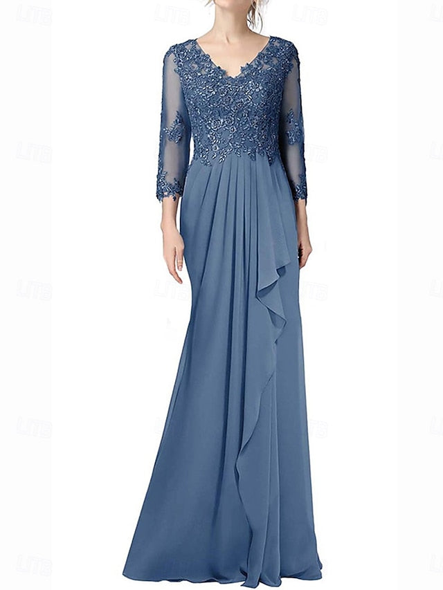 Dress of Mother Elegant Length A-Line Floor V the Neck Bride