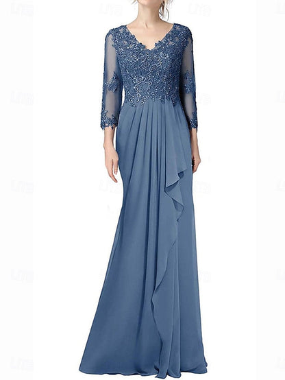 Dress of Mother Elegant Length A-Line Floor V the Neck Bride