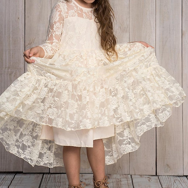 Girls' Solid Kids Colored Flower Long Dress Girl