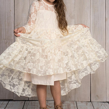 Girls' Solid Kids Colored Flower Long Dress Girl